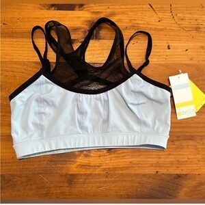 NWT Zella Mesh-Back Black and Light Blue Sports Bra. Size Large